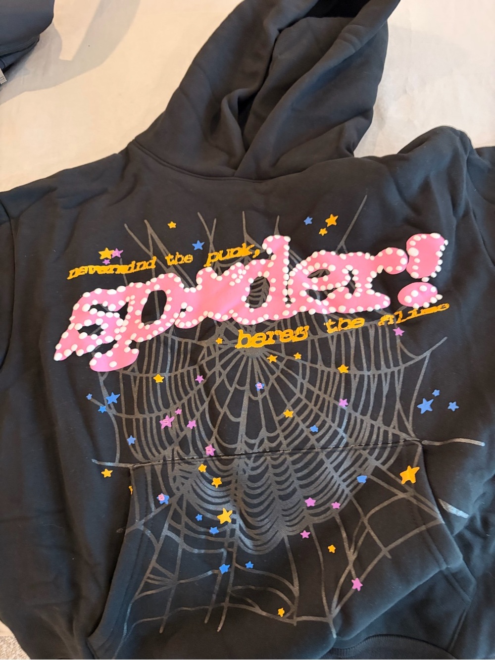 Kids Black Hoodie with Pink 'Spider!' Graphic